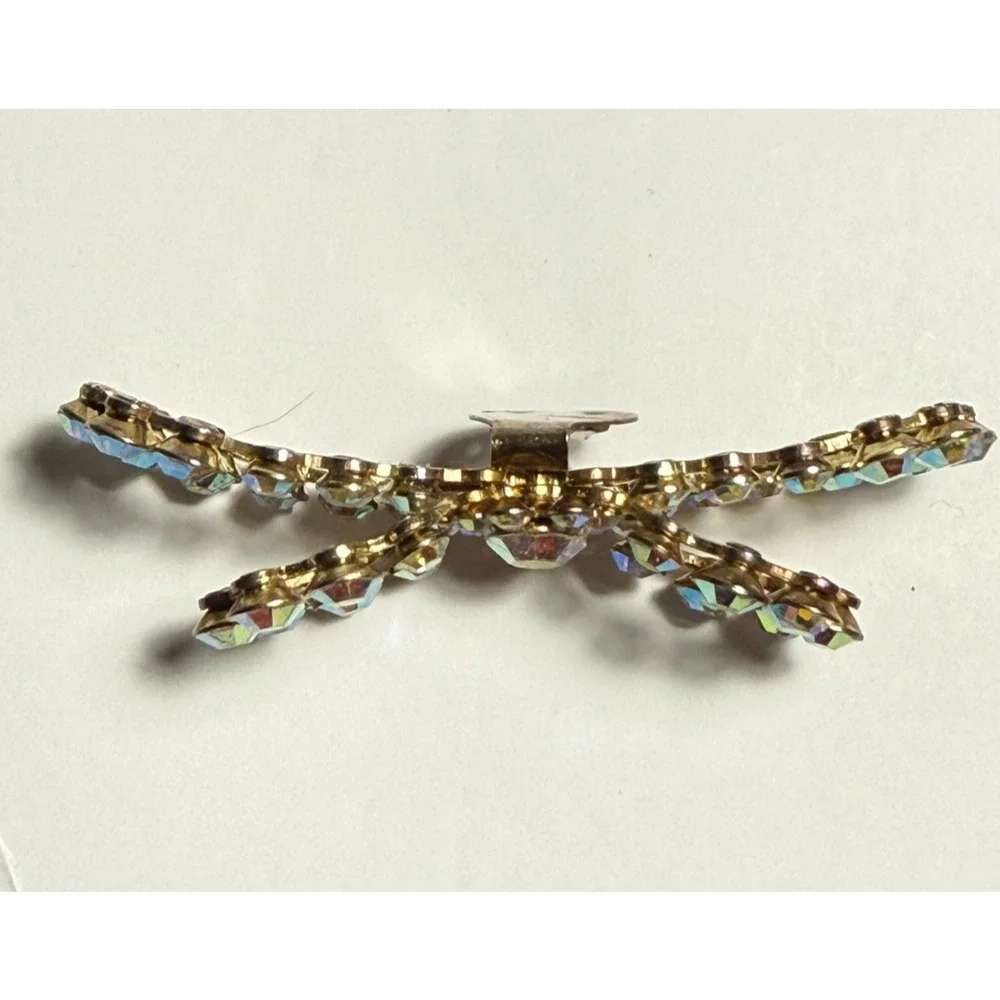 Vintage Gold Tone Aurora Borealis Rhinestone Shoe Clip Bow 1 Only 2.25